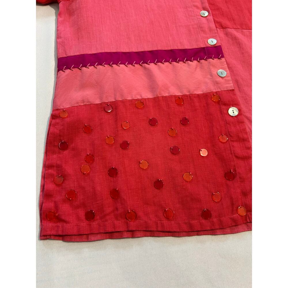 David Dart 100% Linen Button Up Top Patchwork Fuchsia Pink Small - Picture 5 of 12